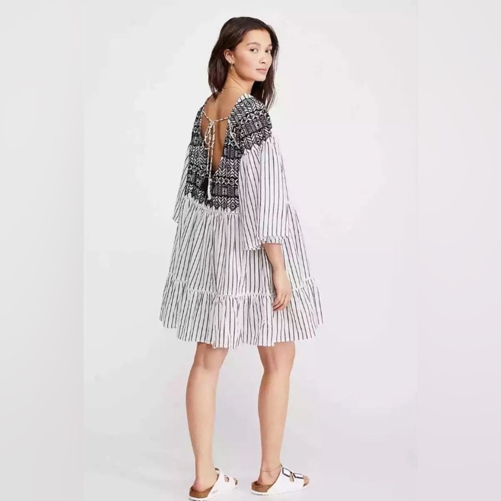 FREE PEOPLE Lola Embroidered Mini Dress Black White Size Small
